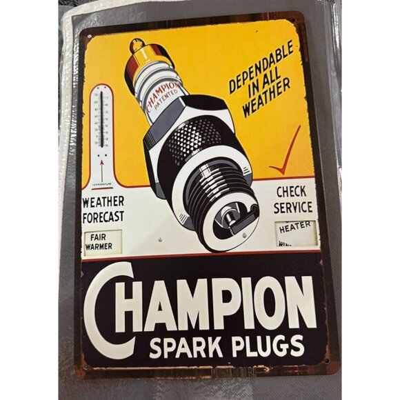NEW Champion Spark Plugs Aluminum Metal sign 8 x 11 3/4" - Picture 1 of 2